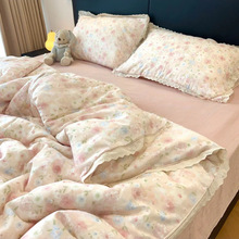 马年韩式花边a类母婴级双层纱床上四件套纯棉纱布被套学2026