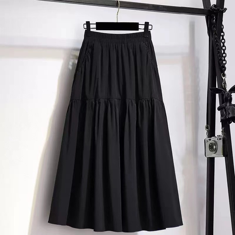 Pocketed Skirt 2026 Hot-Selling Black New Style Skirt with High-Waisted Design, Versatile, Mid-Length, Summer, Plus Size