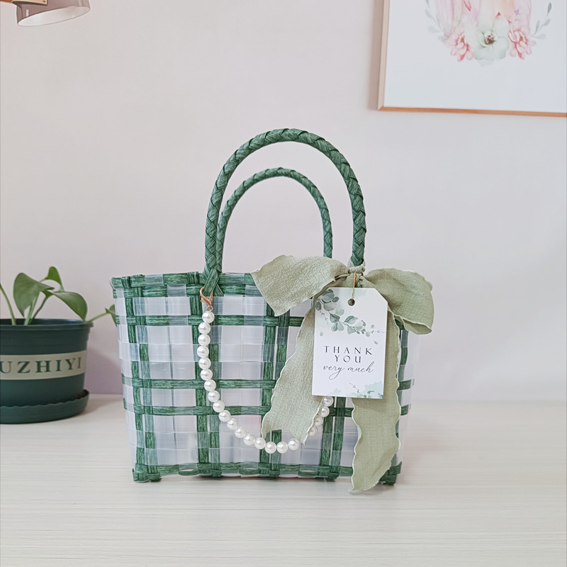 756g Weight Open Closure Type Double Handle Strap Type Handbag Bags Type Holiday, Travel Occasion PVC Material Plaid Pattern All Seasons Season Women's Gender Cute, Vacation Style Square Shape Large Size Women's Cute Vacation Plaid PVC Shopping Bags 33