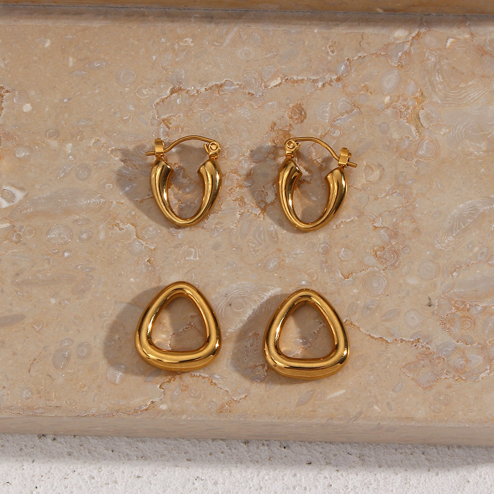 Fashion Ear Hoop Jewelry Stainless Steel Geometric Triangle Buckle Earrings