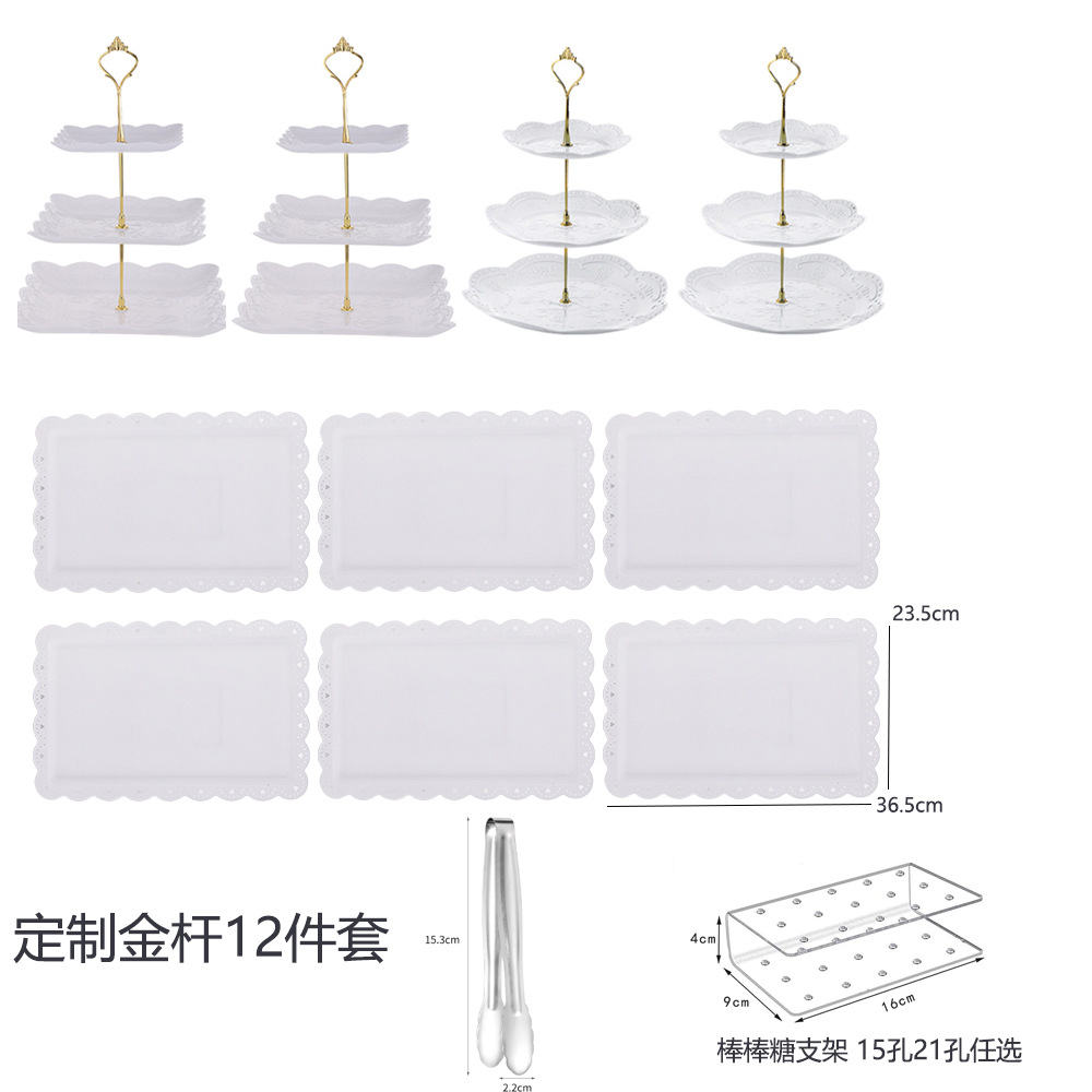 Estilo europeo de 3 capas plato de fruta té de la tarde bandeja de postre soporte de exhibición mesa de postre soporte de pastel mesa de combinación de pastel