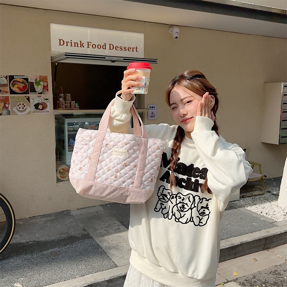 310263 Cute Handbag for Women 2023 Mommy Bag, Bento Bag, Large Capacity quilted cotton-padded hand-held Commuter bag undefined