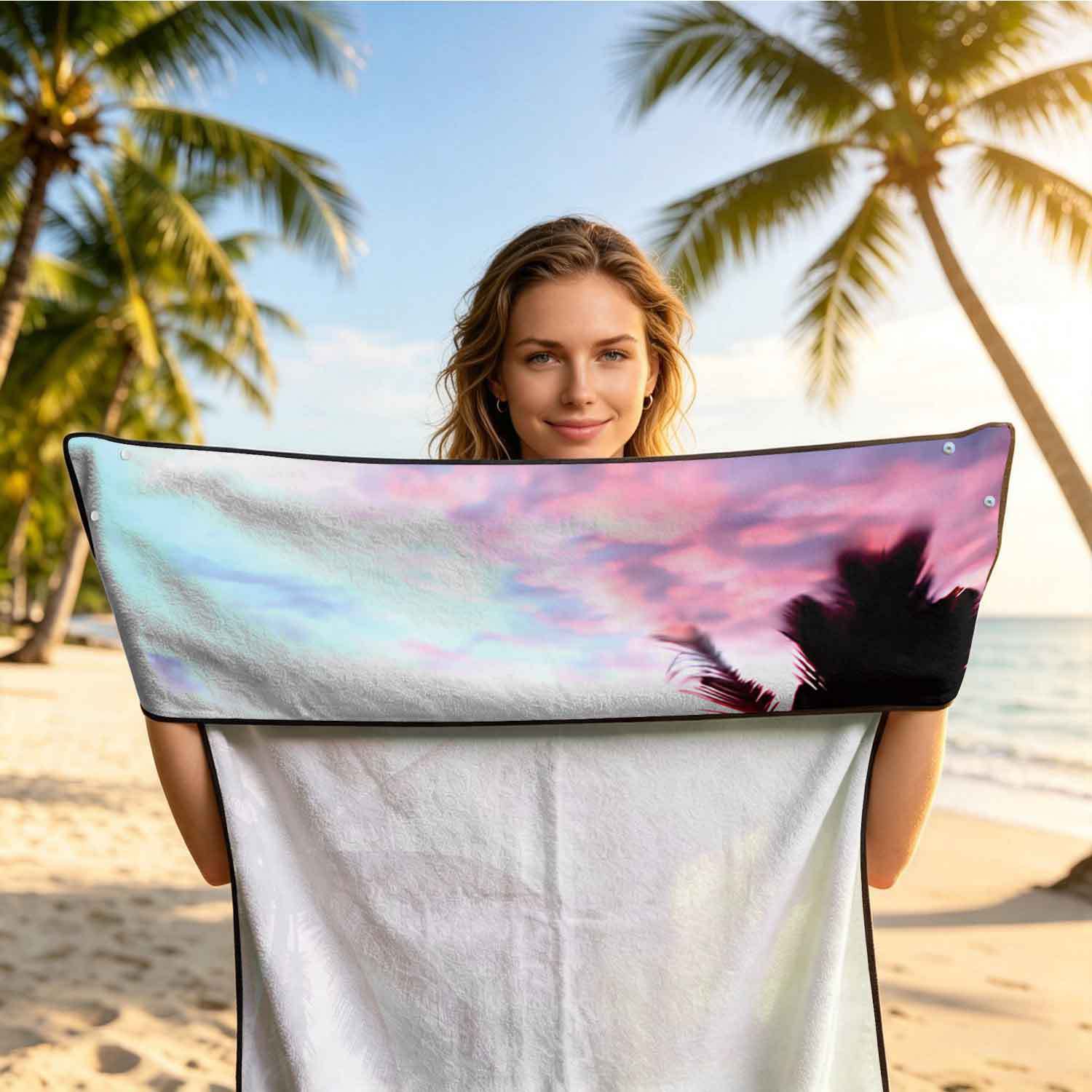 Printed bath towel and car seat cover 2-in-1, ultra-fine fiber outdoor beach and car dual-use universal seat cushion