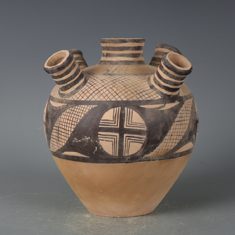 Majia Yao Painted Pottery Five-Hole Jar Antique Folk Hotel Decoration Ornaments Neolithic Culture Coarse Pottery