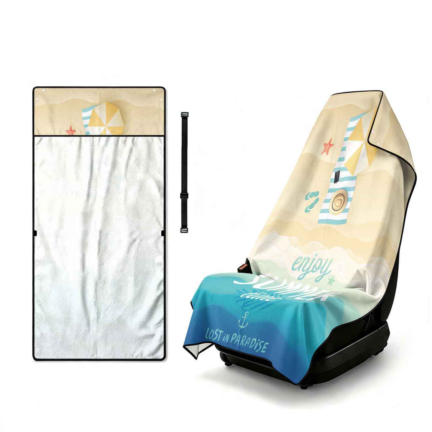 Summer bath towel and car seat cover 2-in-1, ultra-fine fiber outdoor beach and car dual-use universal seat cushion