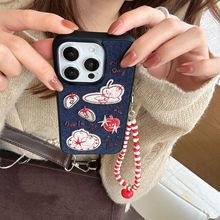韩系ins牛仔刺绣苹果适用iPhone17ProMax手机壳14苹果15/16链条女