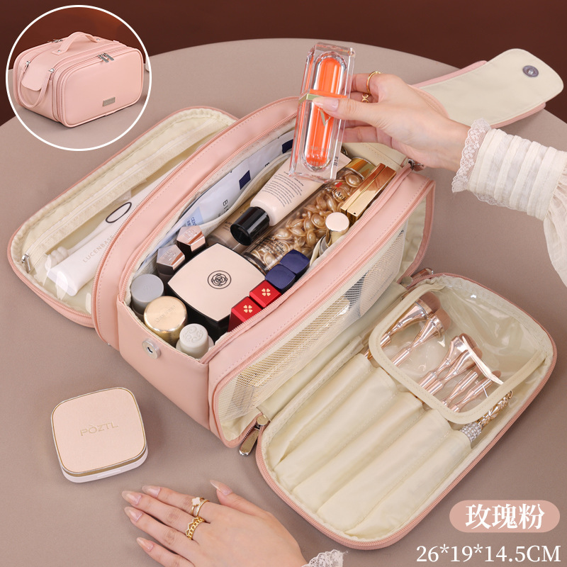 Bolsa de maquillaje portátil de lujo ligero de gran capacidad portátil de doble cremallera para productos de cuidado de la piel de almacenamiento de maquillaje de viaje bolsa de lavado