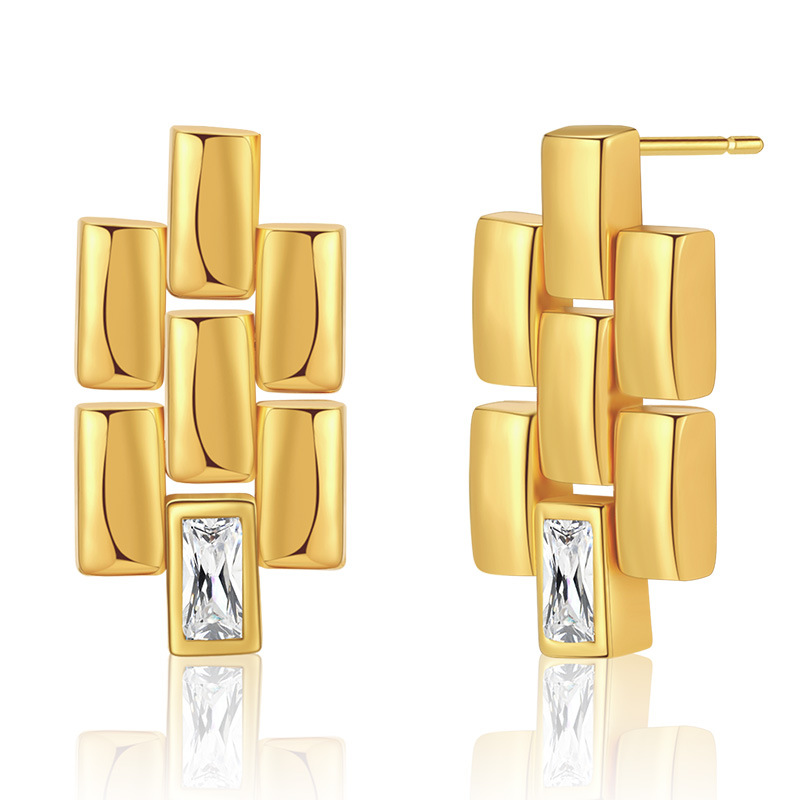 Fashion Square Copper Plating Inlay Zircon Ear Studs 1 Pair