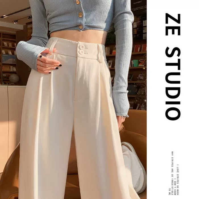 Черный костюм брюки женские 2025 новый стиль весна и лето с высокой талией