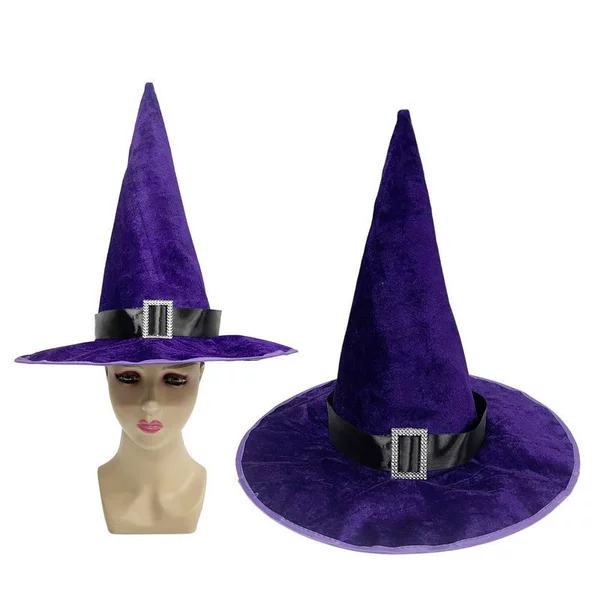 MX Velvet Pointed Buttoned Witch Hat: Purple