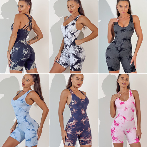 European and American yoga jumpsuit women's tie-dye one-piece vest tight-fitting seamless sports quick-drying fitness yoga clothing for women