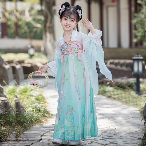 Girls blue fairy hanfu children ancient folk costume fancy Ru skirt outfit ancientry Chinese wind princess cosplay skirts kimono dress for kids