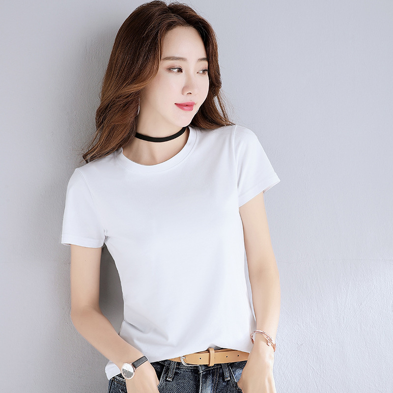 Popular version summer new cotton solid color T-shirt women's 2025 short sleeve round neck top cotton solid color top
