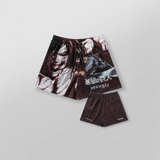American YOUNGLA Animation Attack on Titan Mesh Quick-drying Breathable Shorts Casual Beach Pants