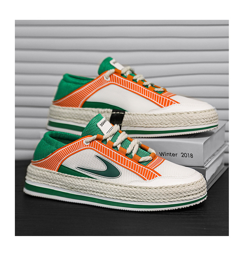 Scarpe da uomo autunnali Nuove scarpe sportive in mesh Un pedale Scarpe da marea intrecciate in paglia a doppio scopo con fondo spesso Scarpe casual da studente traspiranti da uomo_voghion.com
