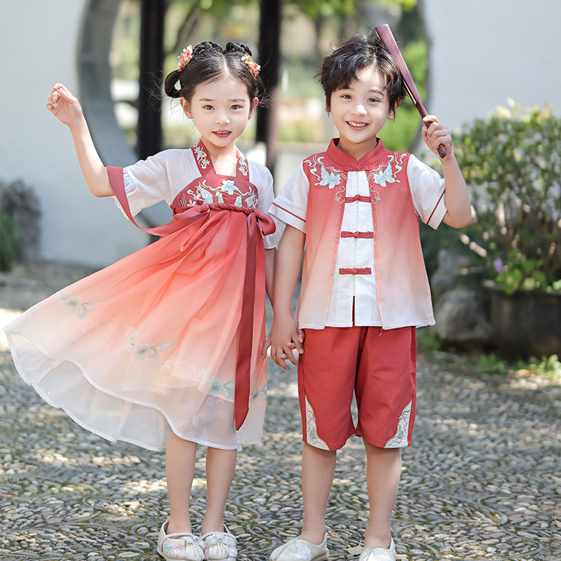 Children's Summer Hanfu Chinese-style Performance Costume for Girls, Exquisite Ancient Costume for Kids, Retro Tang-style Performance Attire for June 1st