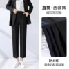 Straight-black-elastic waist-spring and autumn style-nine-point
