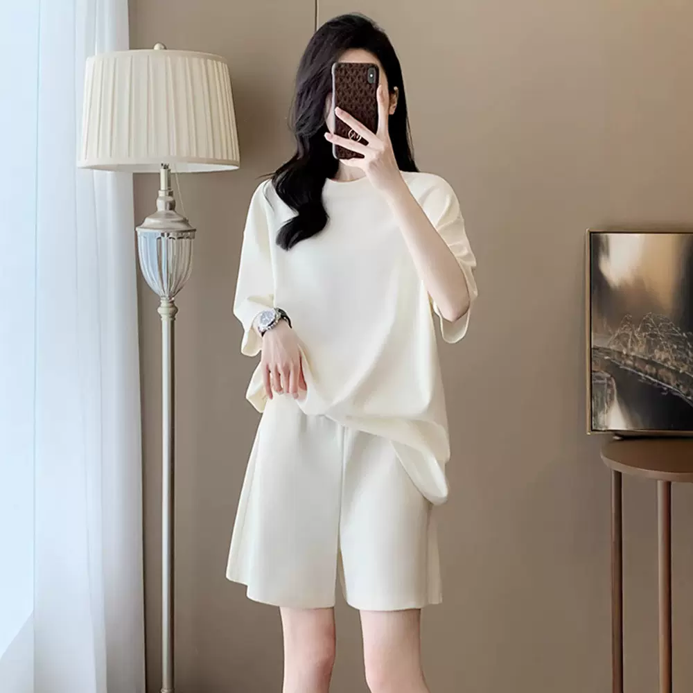 法式休闲运动套装女夏宽松洋气减龄慵懒风短袖高腰短裤两件套