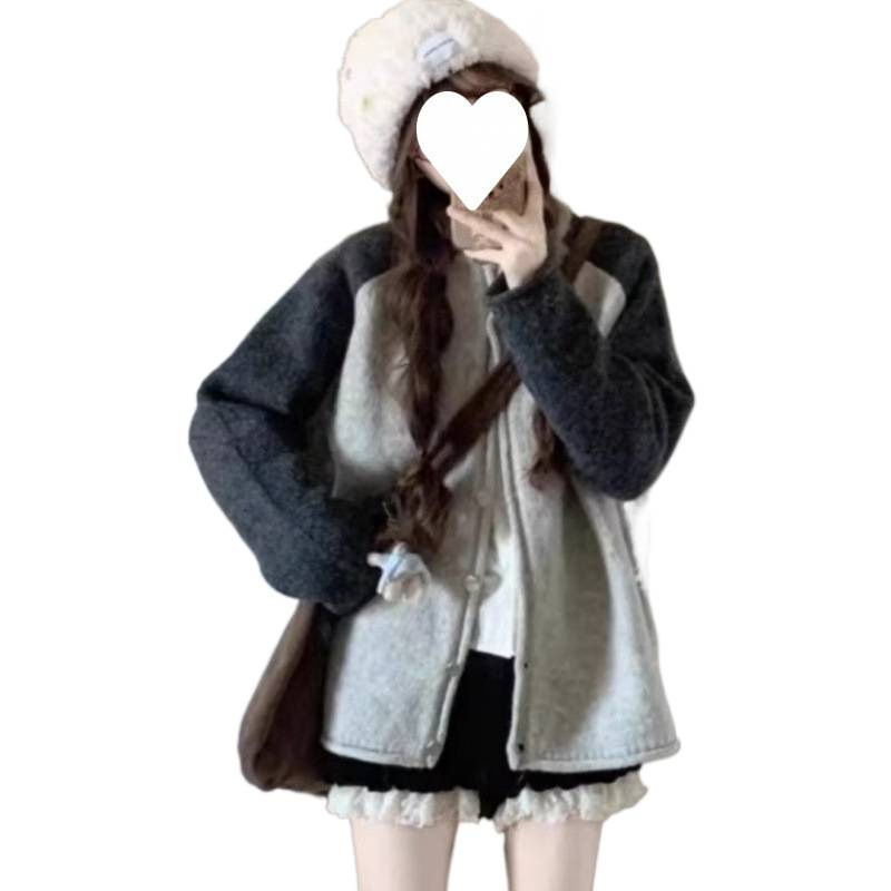 Coreano perecío sésamo diseño sensación de color suéter cardigán temperamento gris de manga larga chaqueta de punto