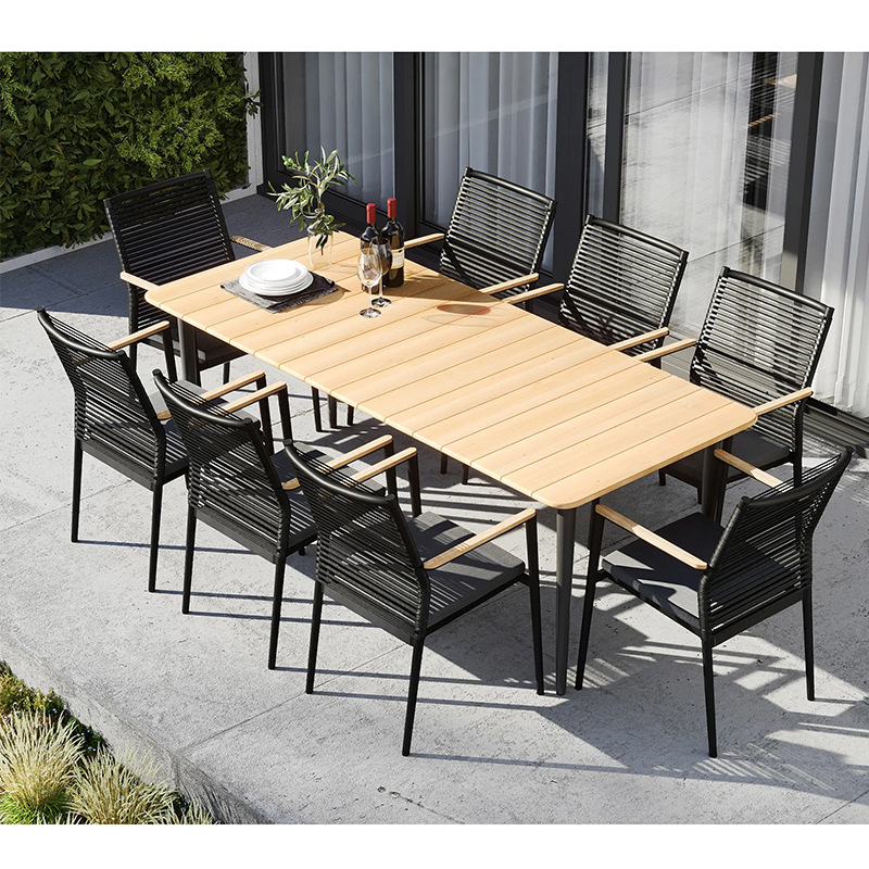 Mesa y silla de balcón al aire libre patio protección solar a prueba de lluvia silla de madera de caña silla mesa de té conjunto de muebles combinados