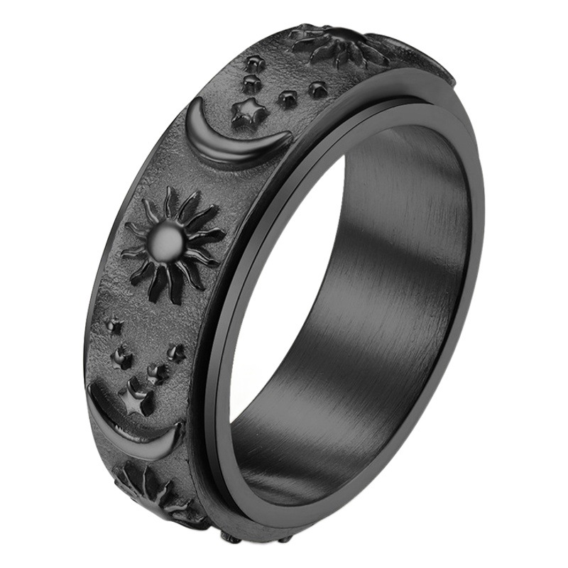 Anillo de Acero de Titanio con Diseño de Estrella, Luna y Sol, Anillo Giratorio para Aliviar el Estrés, Joyería de Mano de Acero Inoxidable, Éxito de Ventas Transfronterizo