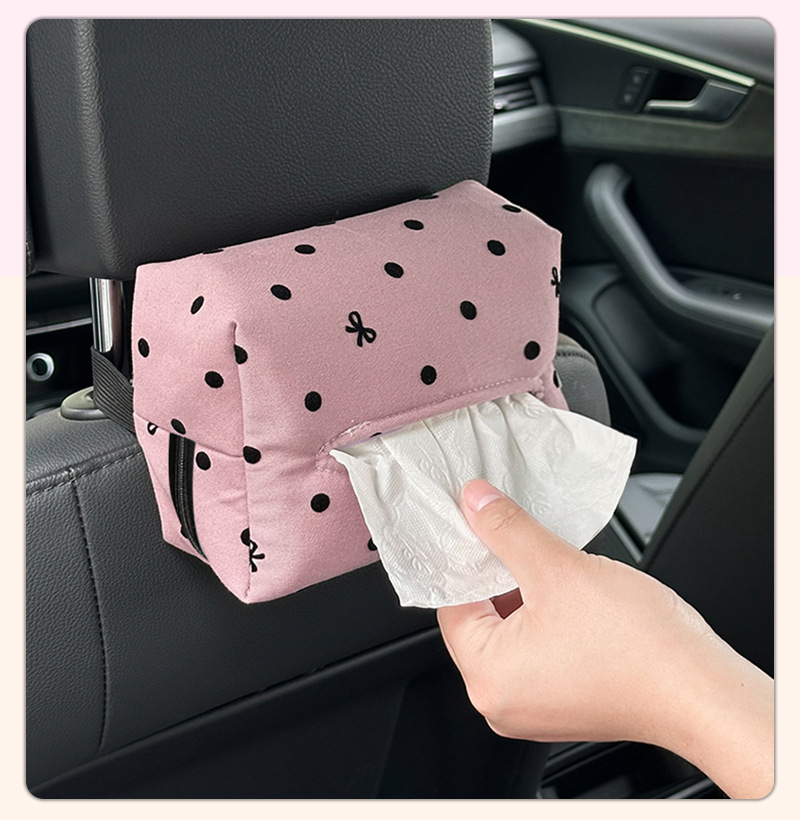 Car Tissue Box Polo Dot Bow Car Seat Back Hanging Tissue Drawers Internet Popular Multifunctional Car Tissue Box