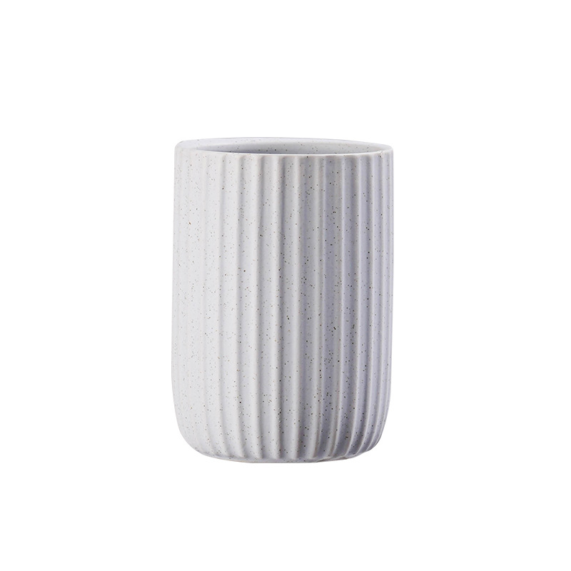 Modern Minimalist Ceramic Striped Vertical Pattern Couple's Toothbrush Mouthwash Cup, Bathroom Wash Cup_voghion.com