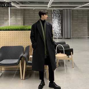 2023 New Double-breasted Jacket Men's Mid-length Autumn and Winter Thickened Trenchcoat Korean-style Woolen Coat