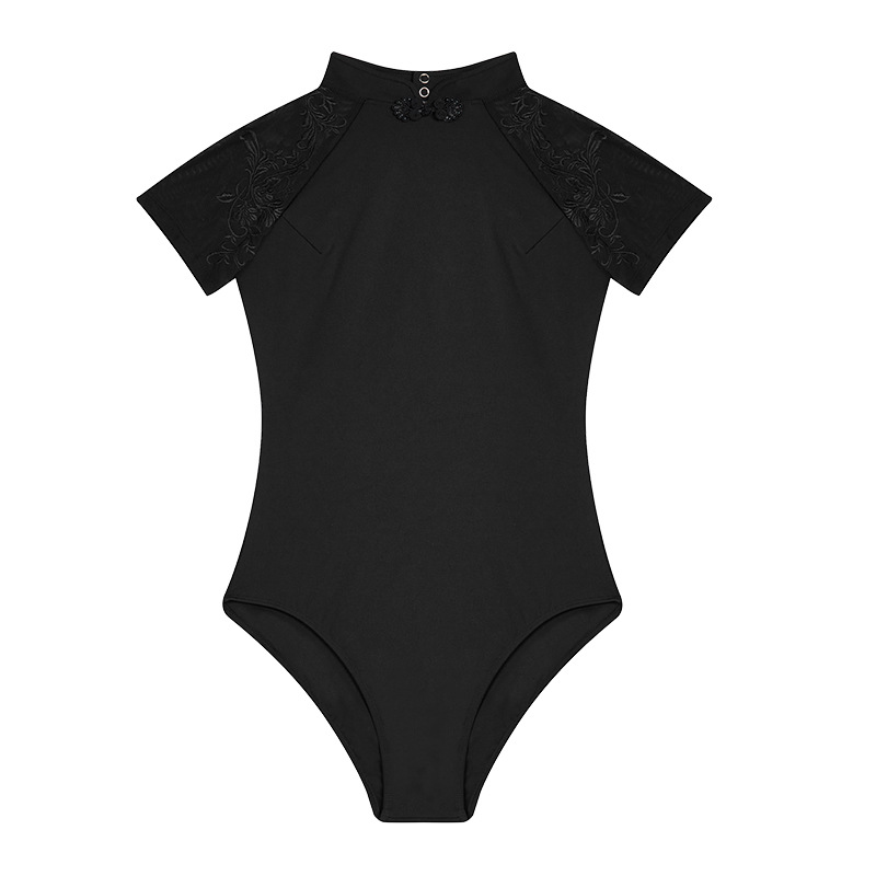 Traje de entrenamiento para adultos Traje de baile de nailon de alto elástico para mujer Nuevo estilo chino Traje de yoga elegante de temperamento clásico con cuello alto