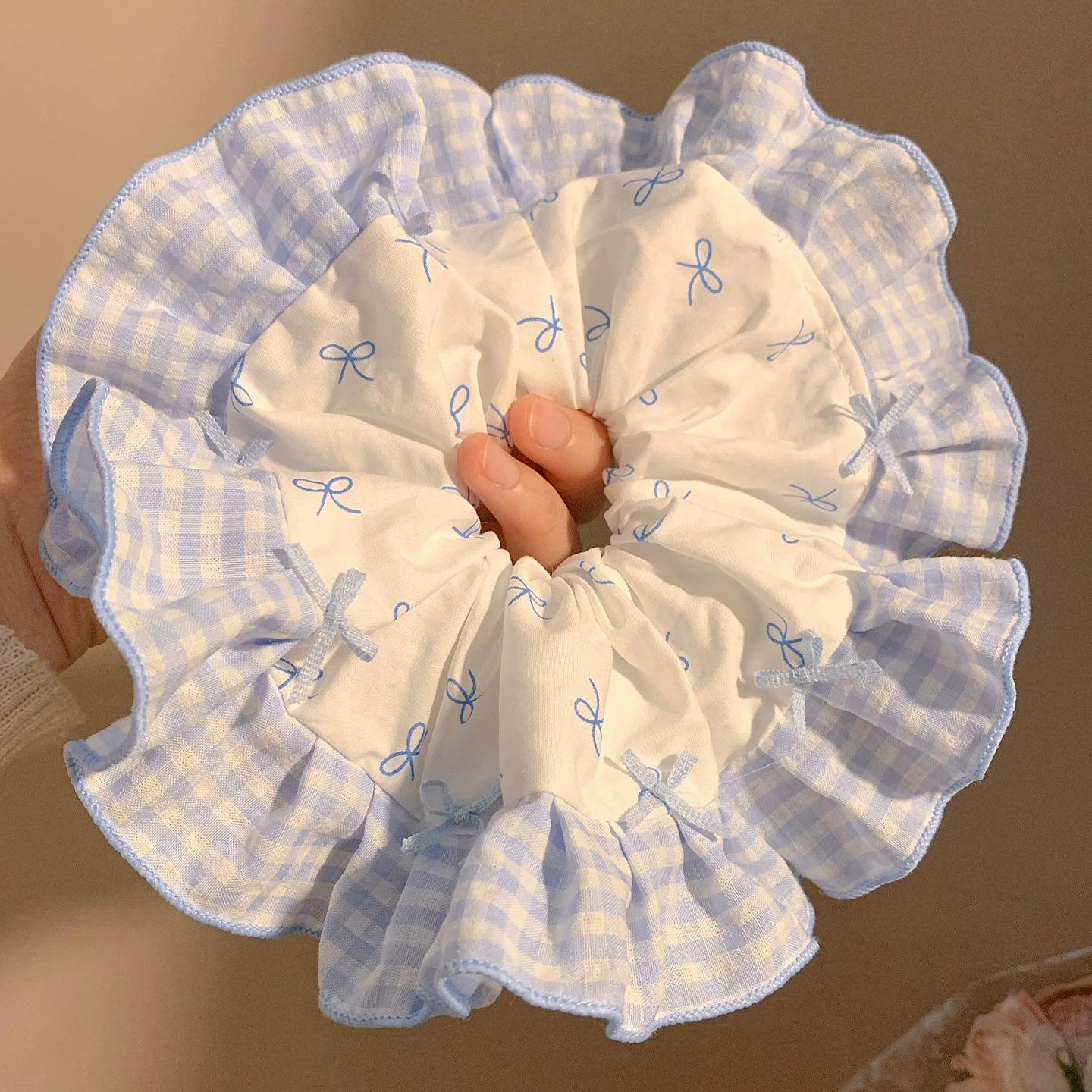 2번 나비 리본 체크 헤어끈 약 16cm