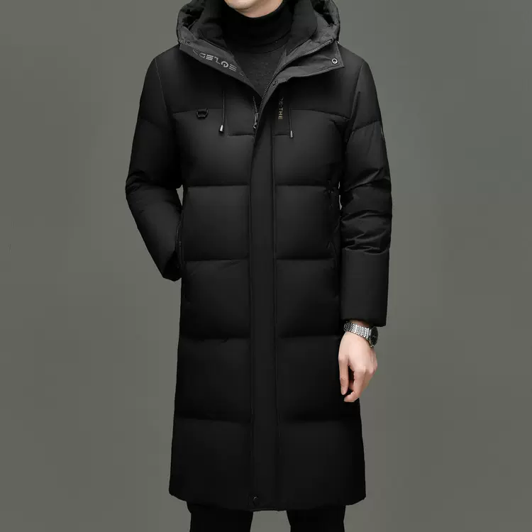 新款90绒子高蓬白鸭绒长版加厚休闲百搭保暖男士羽绒服外套代发