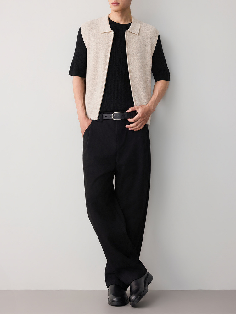 Áo gile len nam pha linen dáng cardigan khóa kéo phong cách công sở — đen chi tiết 17