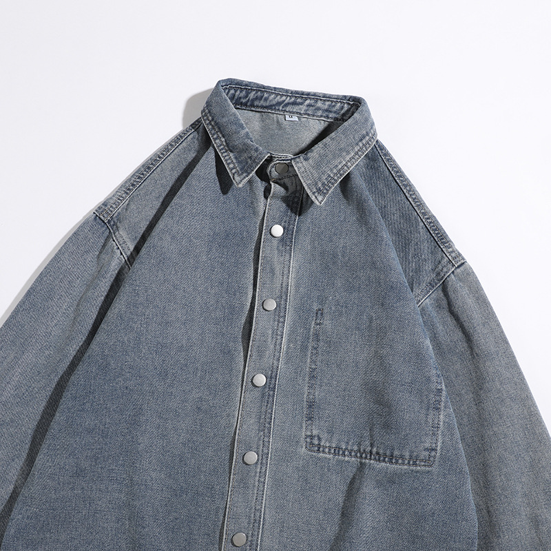 Camicia in denim retrò, giacca alla moda con colletto ampio, top da uomo_voghion.com