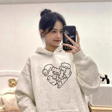 美式复古秋冬宽松oversize连帽卫衣白灰加绒加厚套头外套帽衫女潮