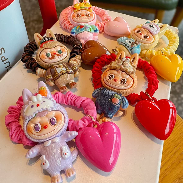 Cute Cartoon Rabbit Small Intestinal Hair Ring Love Pendant Girl Children's Gift Hair Ornaments Hair Rope