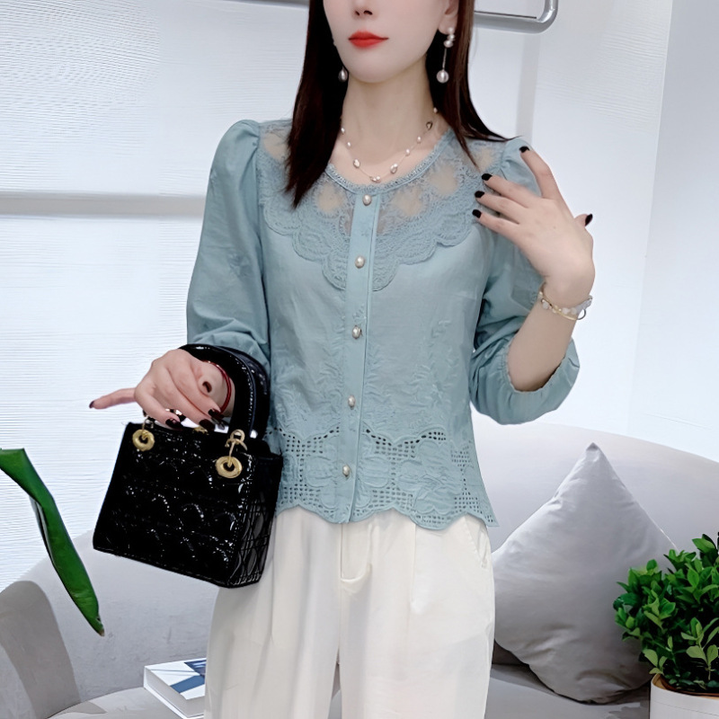 新款早秋七分袖衬衫女新款淑女小衫宽松甜美百搭上衣女杏色|undefined