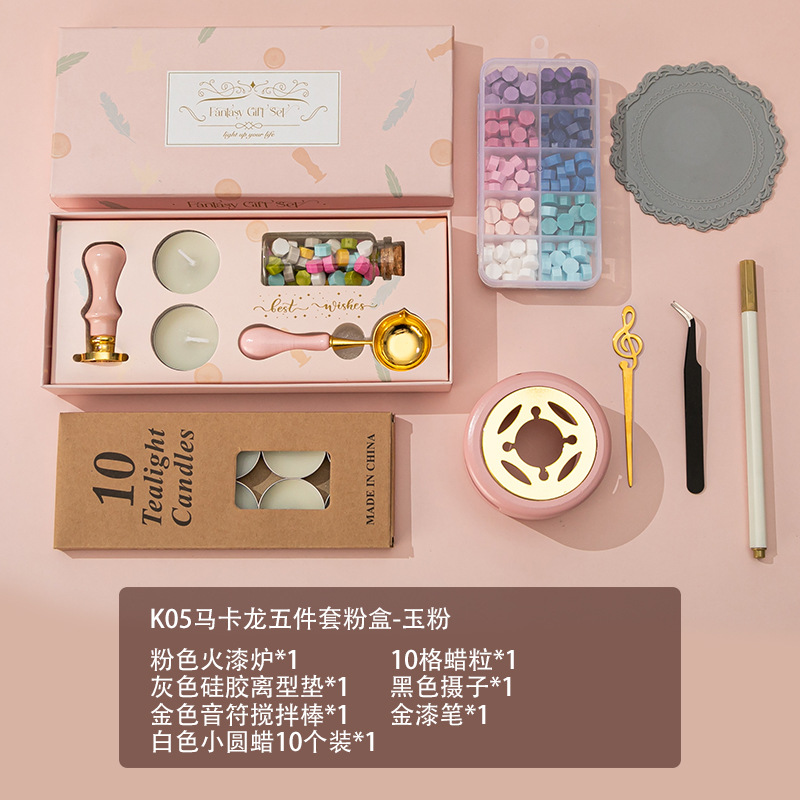 Nuevo macaron fuego pintura cera grano horno sello mano cuenta Día de San Valentín cumpleaños regalo fuego pintura sello conjunto completo al por mayor