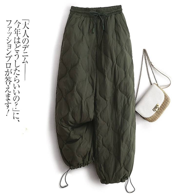 Шнуровка эластическая талия, полосатые хлопчатобумажные брюки женские осенние и зимние новые литературные и художественные большие размеры свободные ветрозащитные теплые широкие брюки