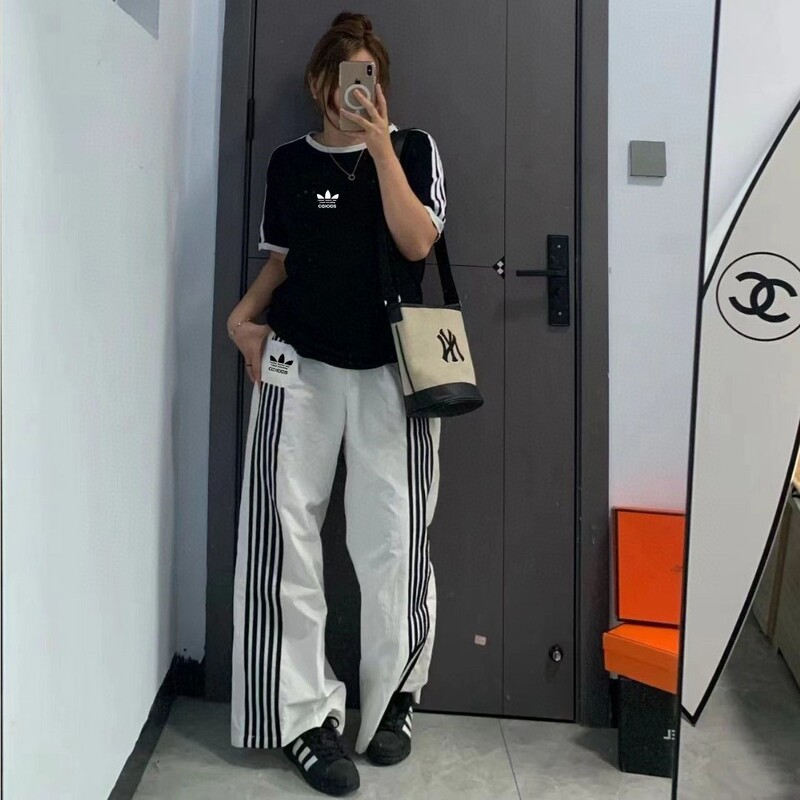 三叶草休闲长裤女春秋季时尚百搭直筒阔腿裤潮牌宽松休闲运动裤子|undefined