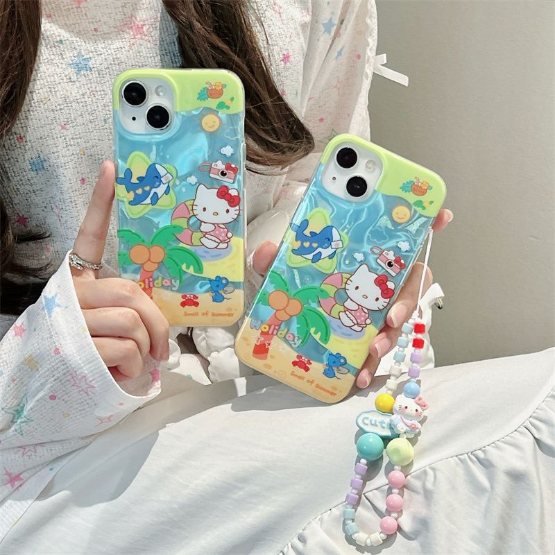 Summer Cartoon Seaside Beach Vacation KT Cat for Apple 15 Mobile Phone Case iPhone14 New 13 Girl 15