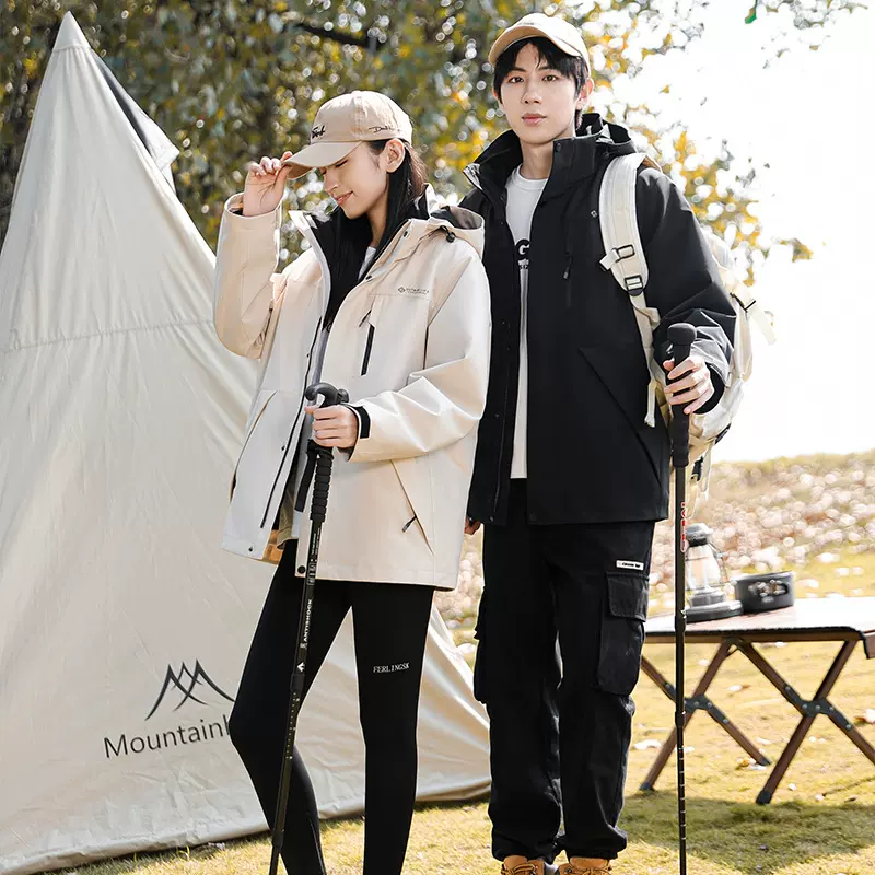 2023冬季新款一衣三穿90%鹅绒服情侣户外短款连帽外套可脱卸内胆