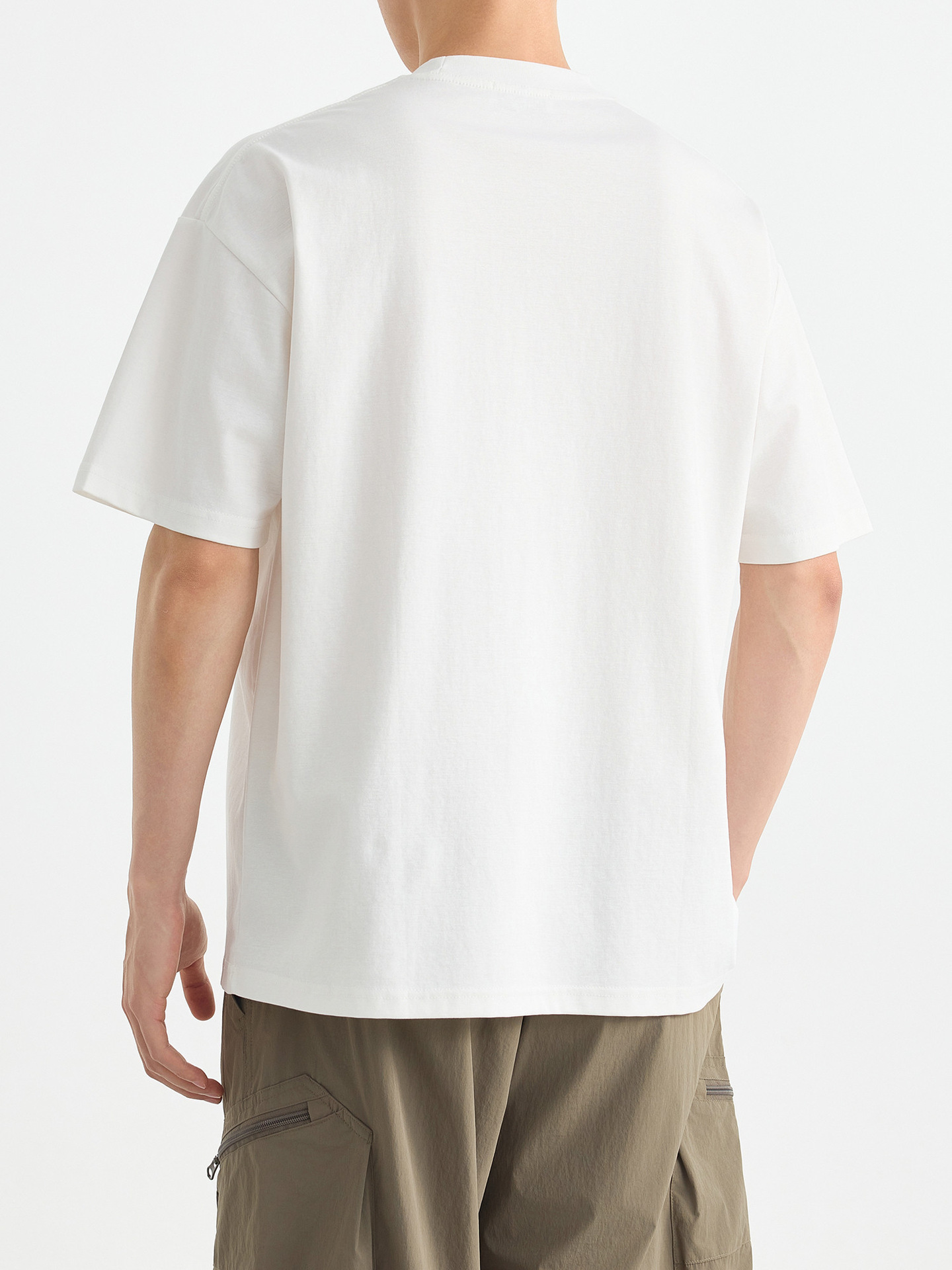 Áo thun nam cổ tròn tay ngắn thêu lông vũ chất liệu cotton dày 220g — đen