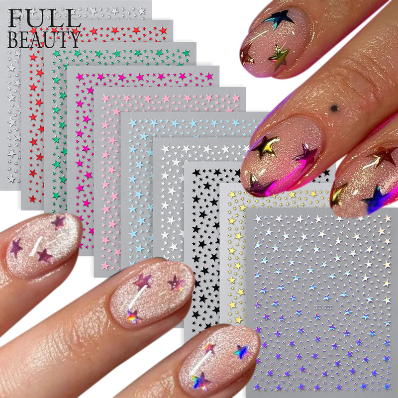 Cross-Border New Nail Art Stickers Ins-Sized Colorful Five-Pointed Star Laser Nail Stickers Wholesale