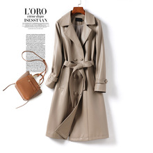 海宁皮衣女中长款双排扣系带高端气质真皮风衣秋冬新款绵羊皮外套