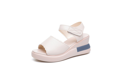 松糕厚底坡跟凉鞋女夏外穿2024后空一字搭扣凉拖鞋大码高跟凉鞋女