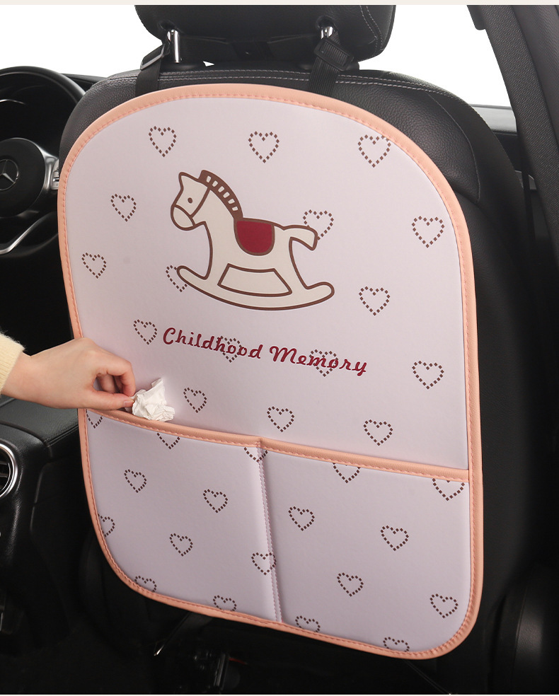 Car Anti-Kick Mat for Rear Seat, Cute Little Horse Design, Back Seat Storage Bag, Children's Anti-Scratch Mat, Anti-Dirt Protective Mat