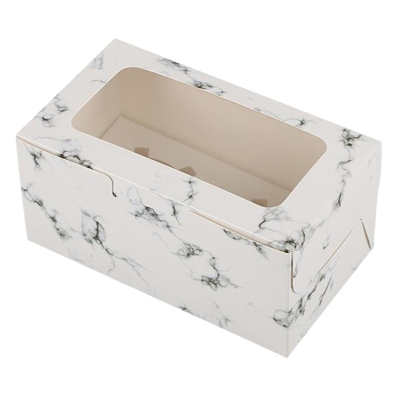 Marbling 2 piezas taza pastel caja de embalaje ventana transparente huevo taza caja muffin taza caja para hornear pastelería