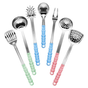 Multi-color crystal handle stainless steel spatula colander suit anti-fall powder rake spoon frying spatula cooking household cooking kitchenware