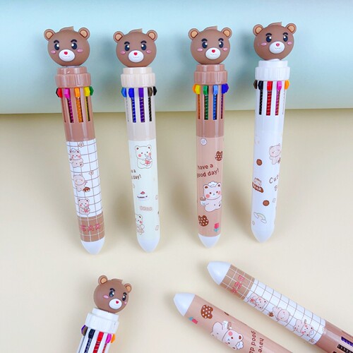 Cartoon bear ten-color ballpoint pen press color notebook pen 10-color in-one gift pen student award stationery
