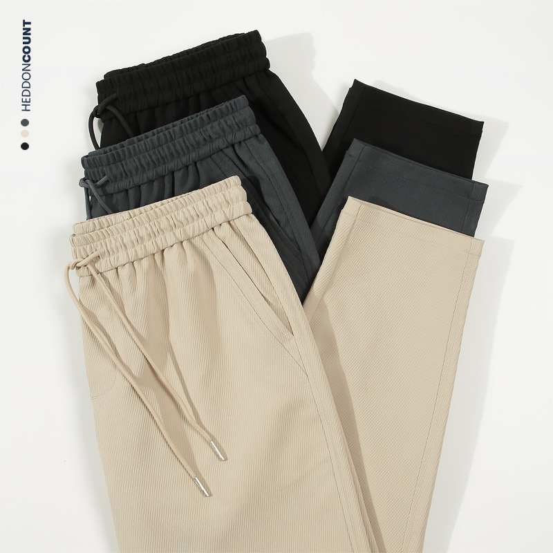 Vīriešu apģērbs Dengjue vīriešu plānas tvīla ikdienas bikses, vīriešu 2024. gada vasaras jaunas, pret grumbu drapējuma, taisnas, vienkrāsainas, deviņu punktu bikses vīriešiem_voghion.com